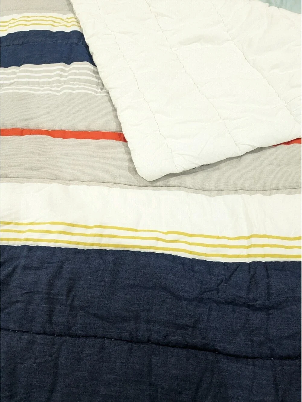 Pottery Barn Teen Wyatt Stripe Comforter Full Queen blanket blue denim orange
